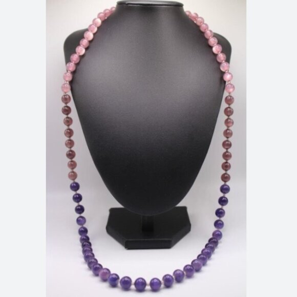 Vintage Banana Republic Beaded Necklace Purple and Pink Hombre 32”total L - Picture 9 of 9